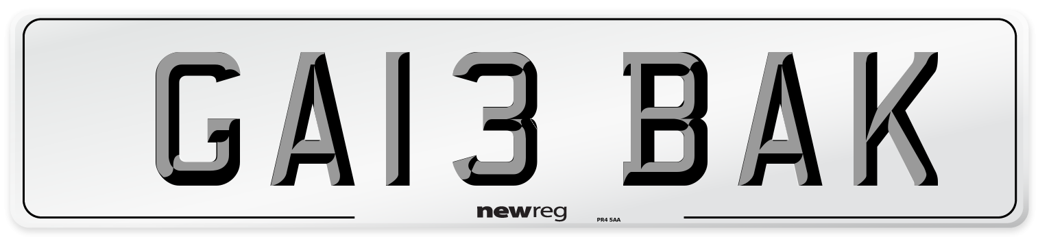 GA13 BAK Number Plate from New Reg